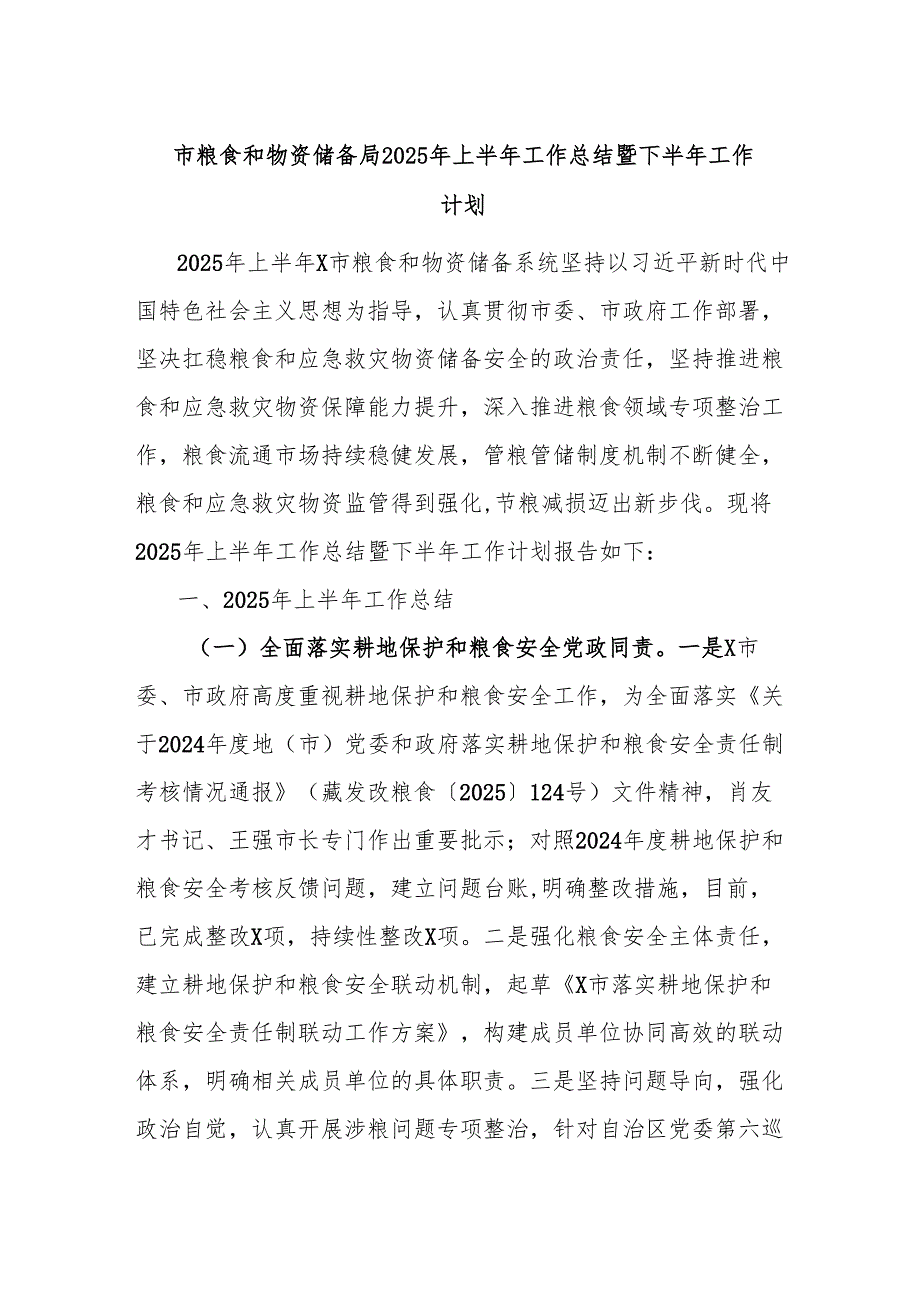市粮食和物资储备局2025年上半年工作总结暨下半年工作计划.docx_第1页