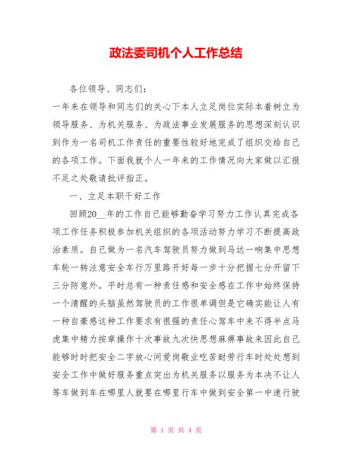 政法委司机个人工作总结.doc