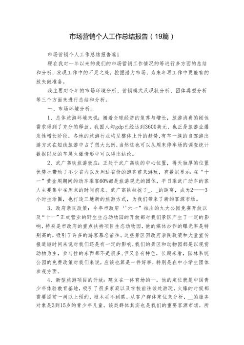 市场营销个人工作总结报告（19篇）.docx