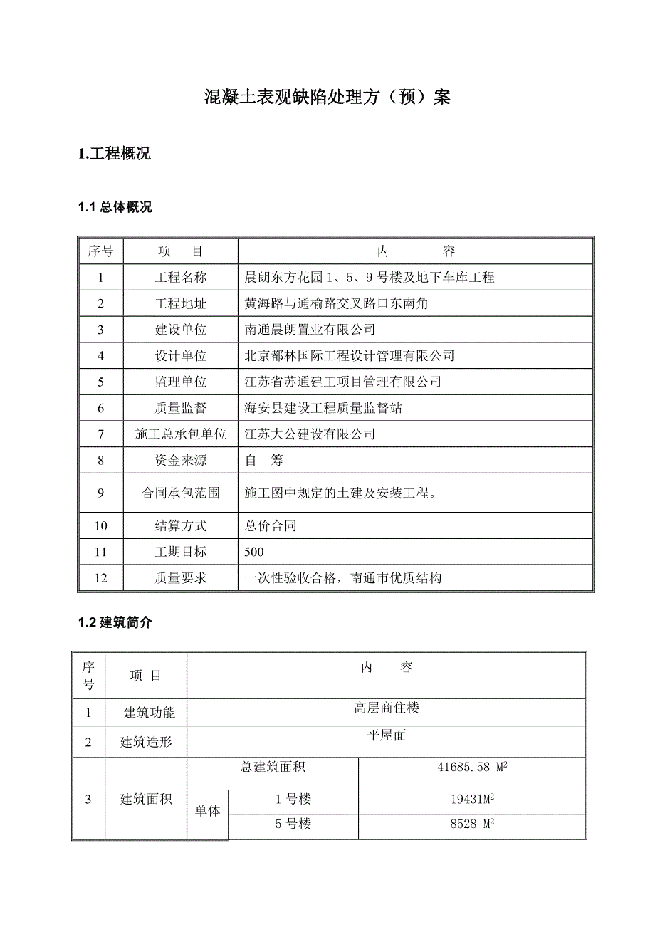 江苏某小区高层商住楼及地下车库工程砼表观缺陷处理方案.doc_第3页