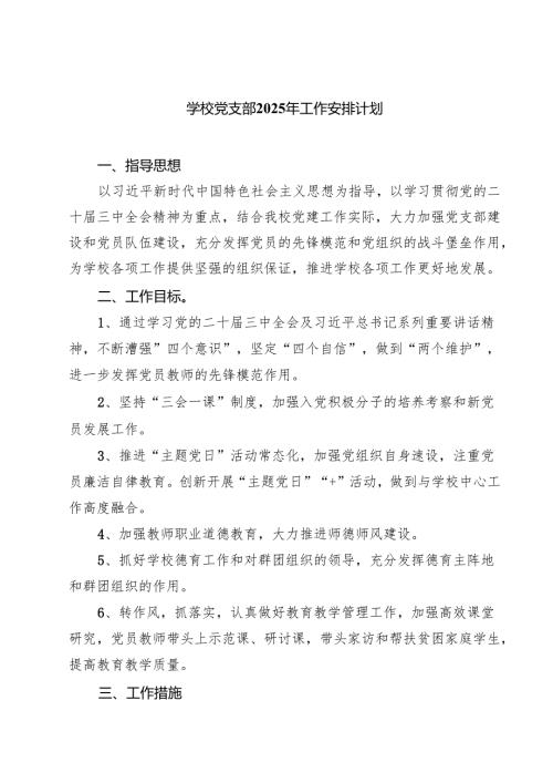 学校党支部2025年工作安排计划(精选七篇模板).docx