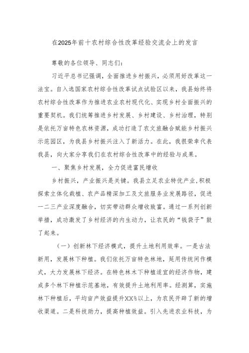 在2025年前十农村综合性改革经验交流会上的发言.docx