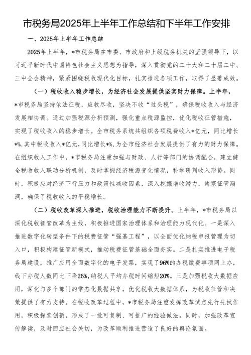 市税务局2025年上半年工作总结和下半年工作安排(1).docx
