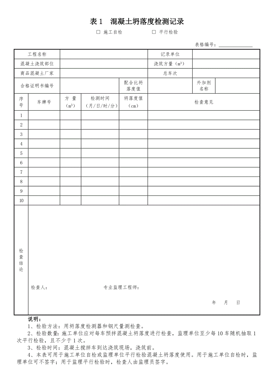 市政工程监理平行检验表格.doc_第1页