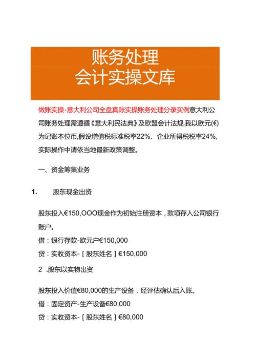 做账实操意大利公司全盘账务处理分录实例.docx