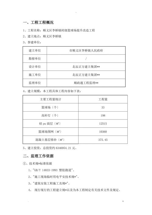 硅PU篮球场监理实施规划细则.doc