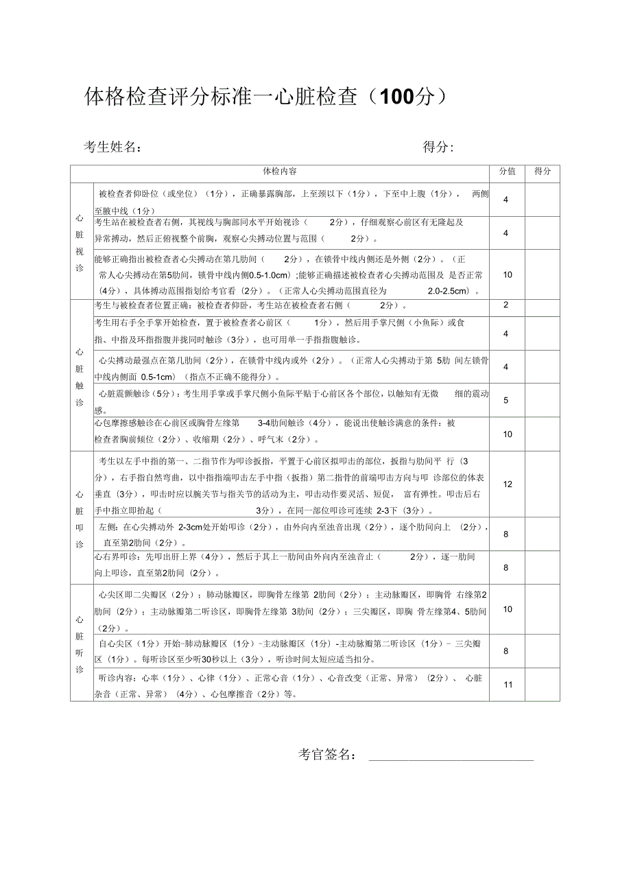 心脏胸肺腹部体格检查评分标准.docx_第1页