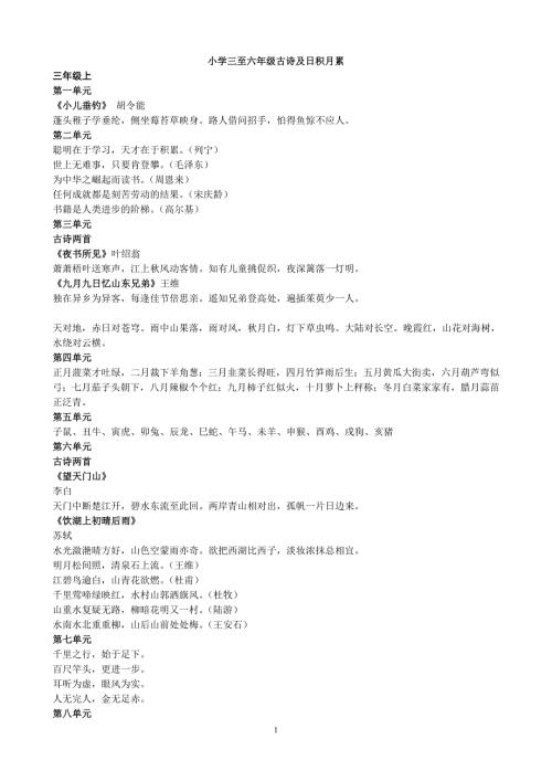 小学三至六年级古诗及日积月累.doc
