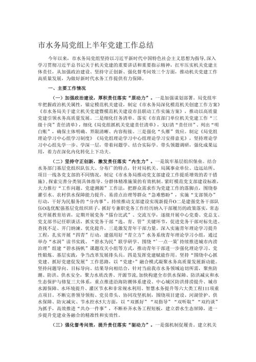市水务局党组上半年党建工作总结.docx