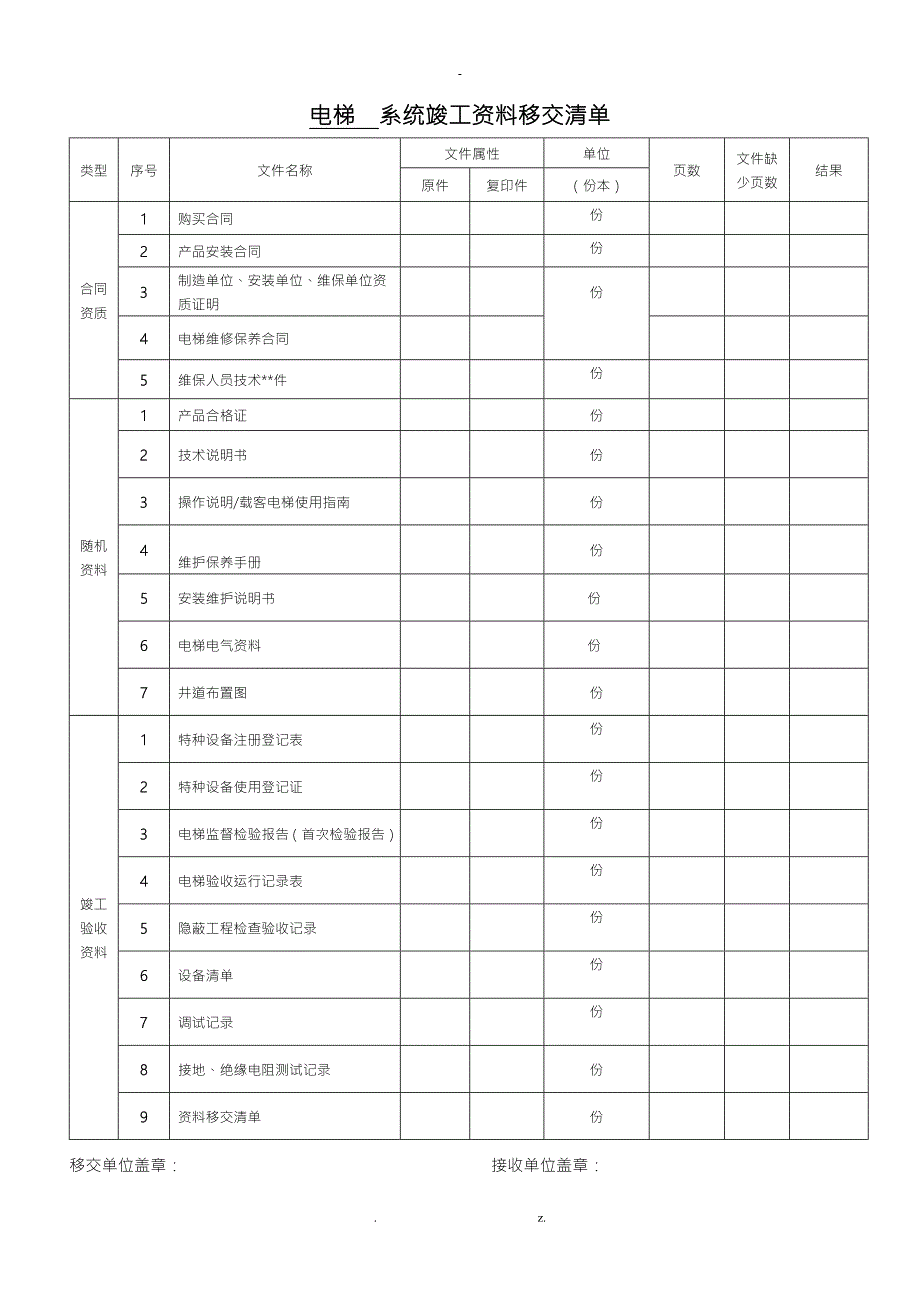 物业接管电梯竣工资料验收移交清单.doc_第1页