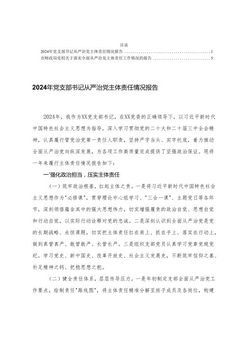 2篇 2024年党支部书记从严治党主体责任情况报告.docx