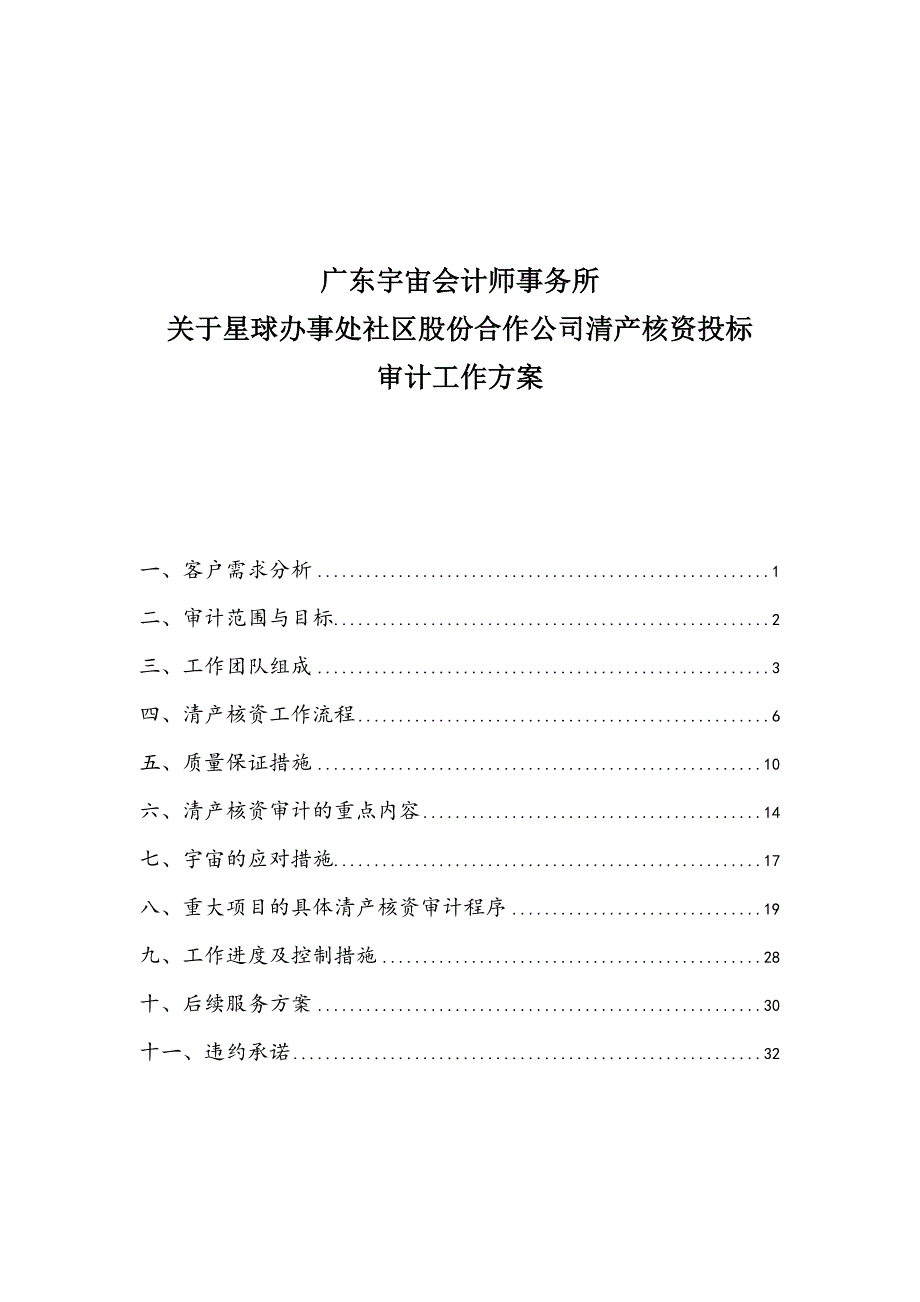 清产核资投标用审计工作方案.doc_第1页
