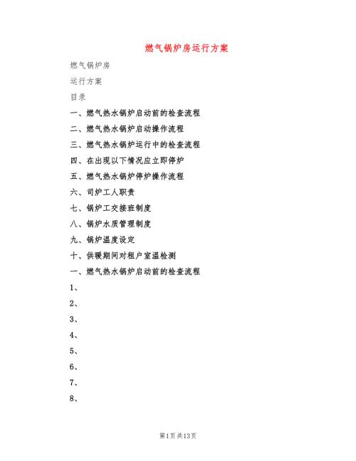 燃气锅炉房运行方案2篇.doc