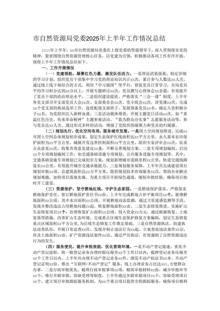 市自然资源局党委2025年上半年工作情况总结.docx_第1页