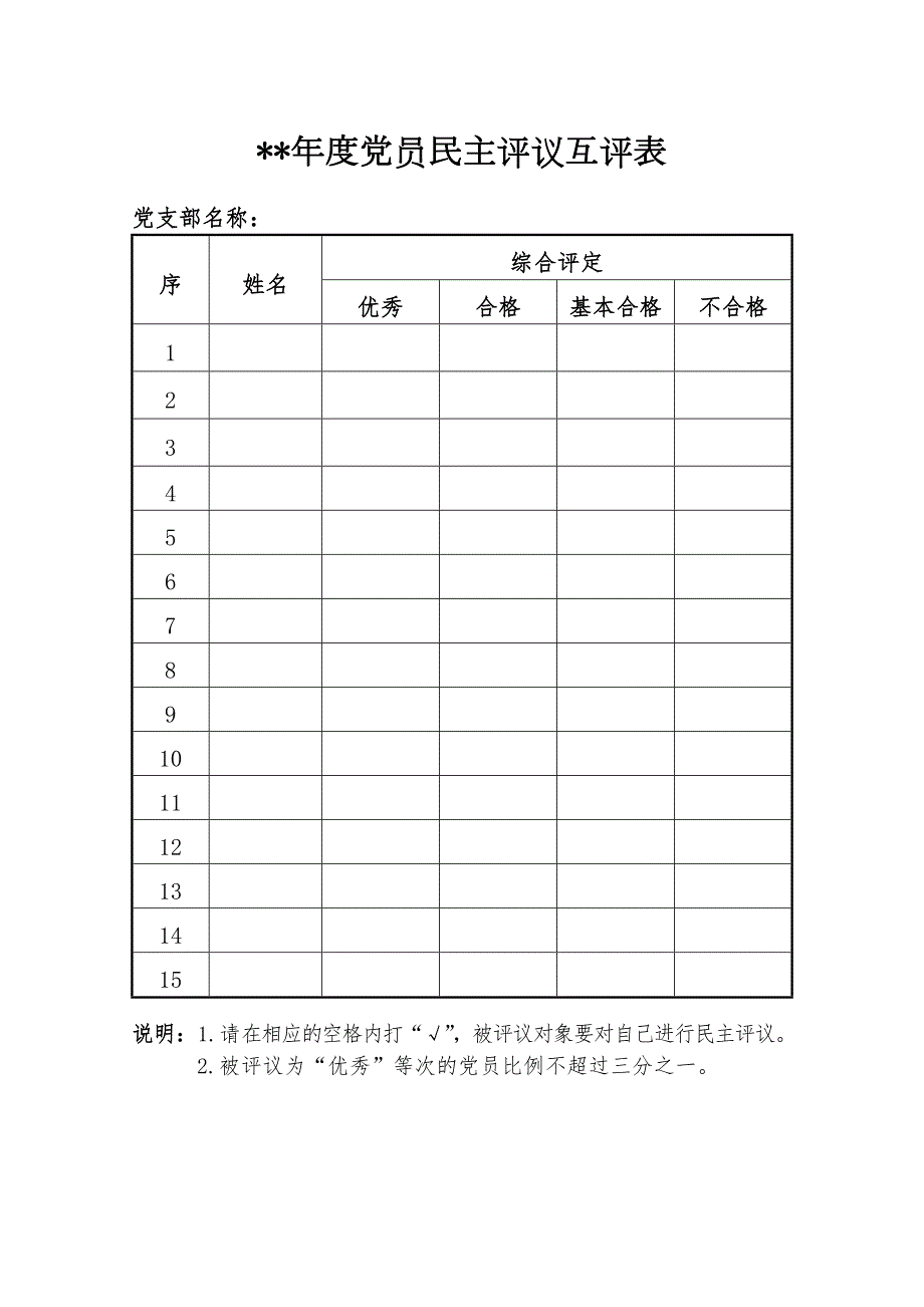最新基层党支部组织生活会党员自评与互评表模板.doc_第3页