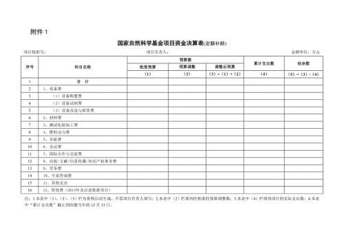 最新国家自然科学基金项目资金决算表定额补助.doc
