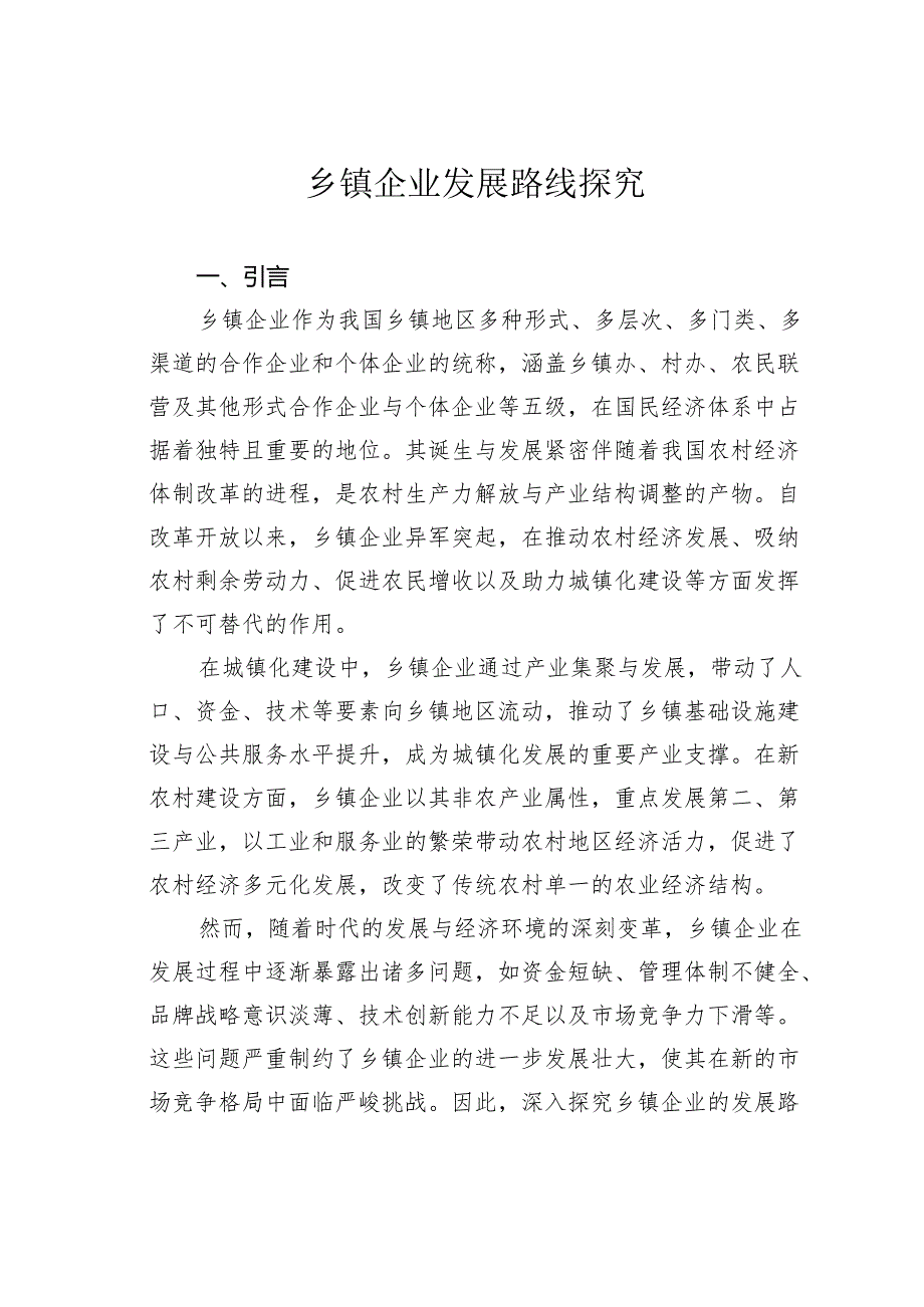 乡镇企业发展路线探究.docx_第1页