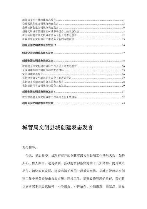 最新创建全国文明城市表态发言7.doc