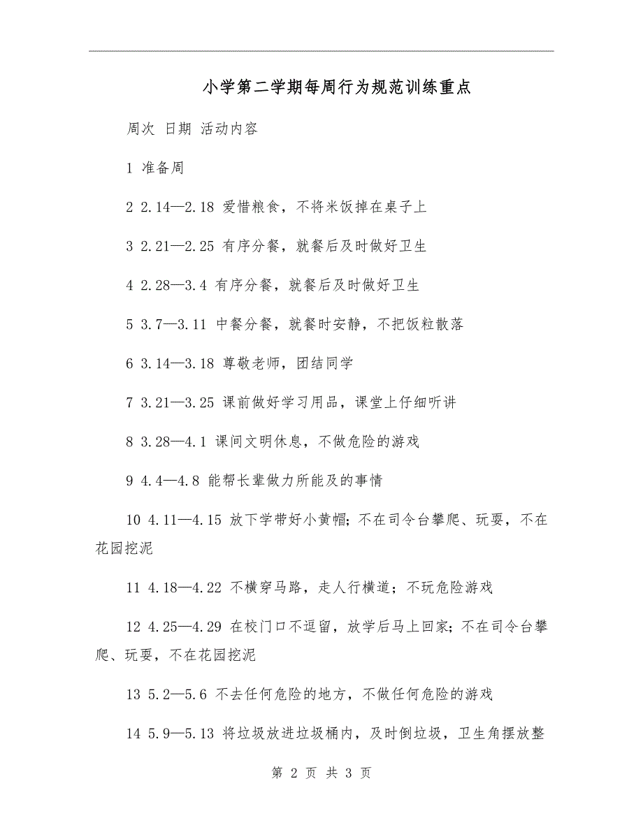 小学第二学期每周行为规范训练重点.doc_第2页