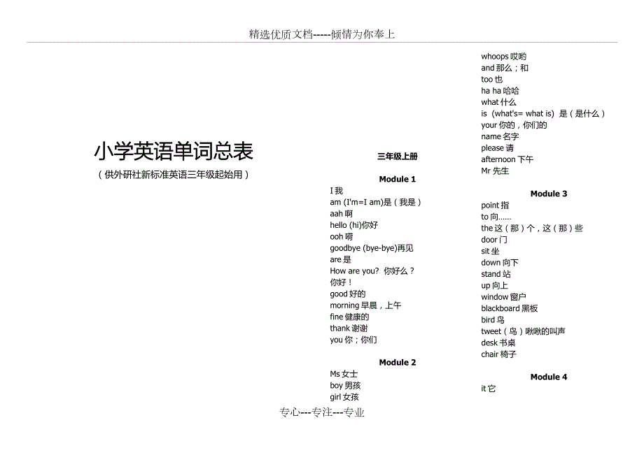 小学英语单词总表供外研版三年级起点共11页.docx_第1页