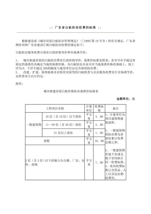 广东省白蚁防治收费的标准.doc