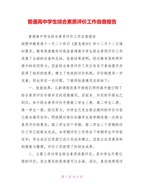 普通高中学生综合素质评价工作自查报告.doc