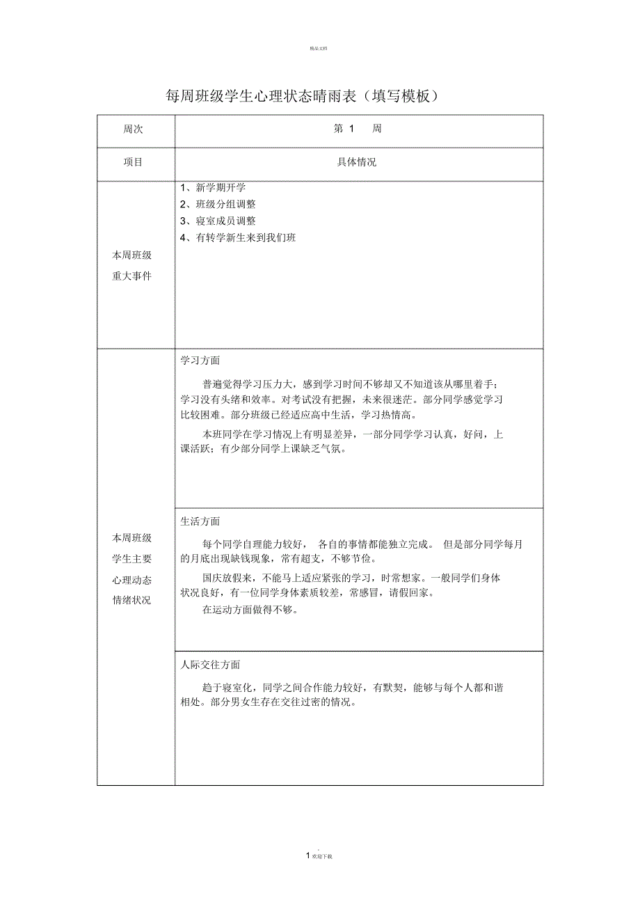 班级心理委员观察记录表.docx_第1页