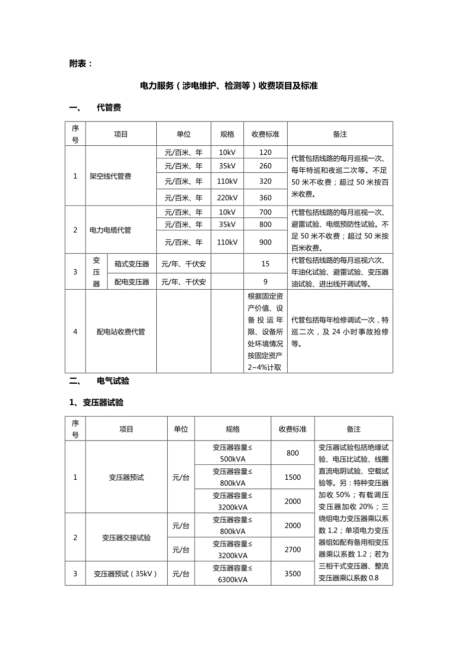 电力服务收费项目及标准.docx_第1页