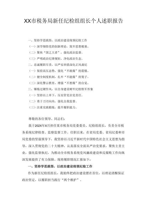 XX市税务局新任纪检组组长个人述职报告.docx