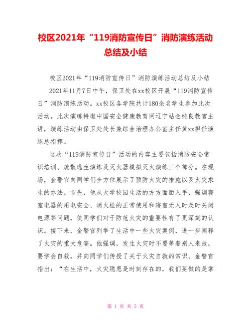 校区2021年119消防宣传日消防演练活动总结及小结.doc