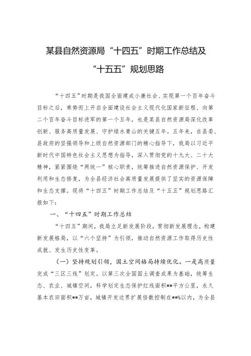 县自然资源局“十四五”时期工作总结及“十五五”规划思路.docx