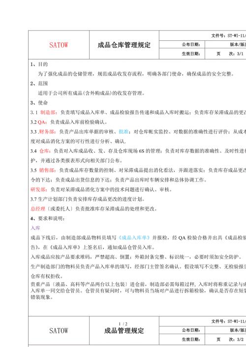 成品仓库管理制度规范成品收发存流程成品仓储管理.doc