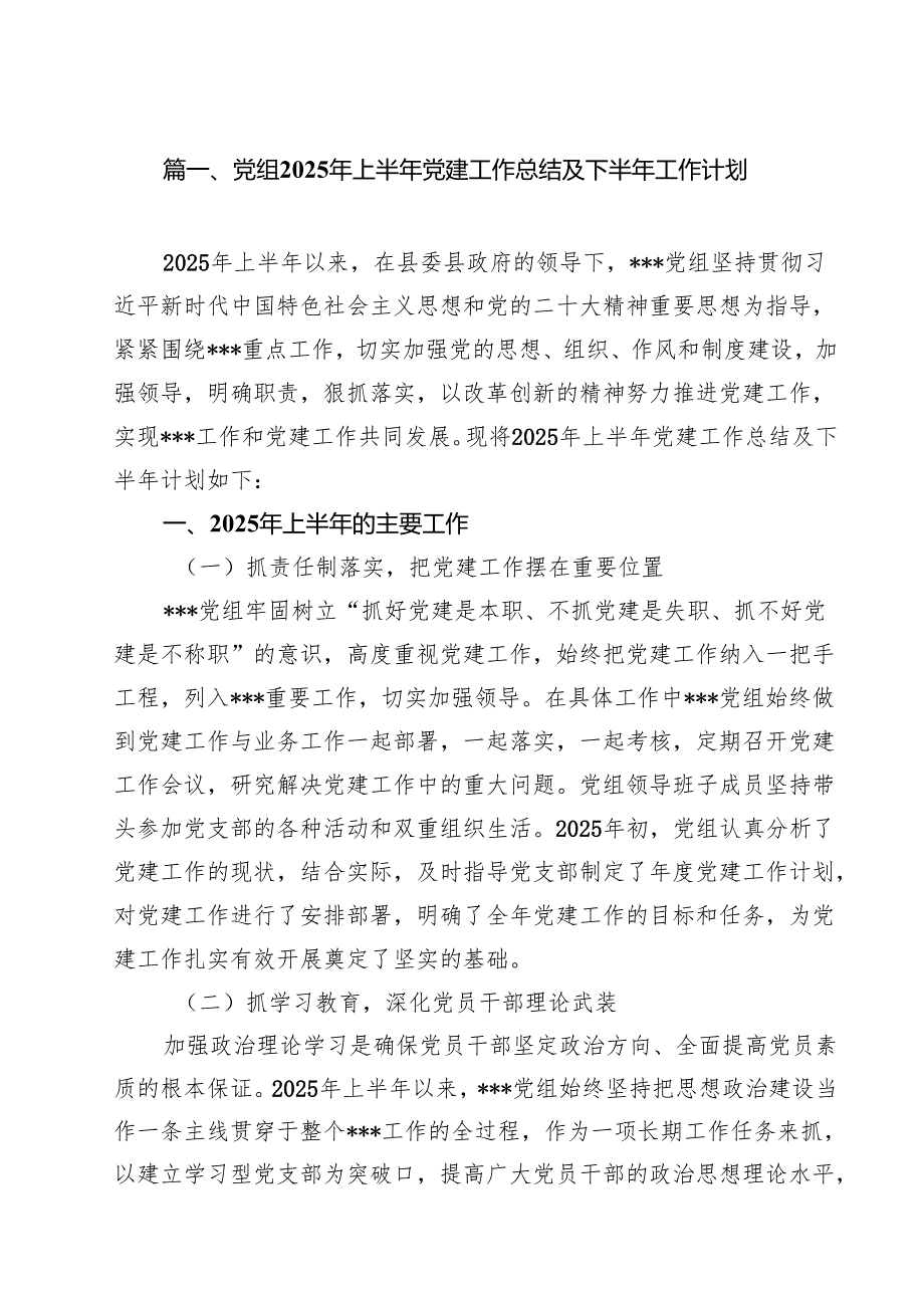 （10篇）党组2025年上半年党建工作总结及下半年工作计划范文.docx_第2页