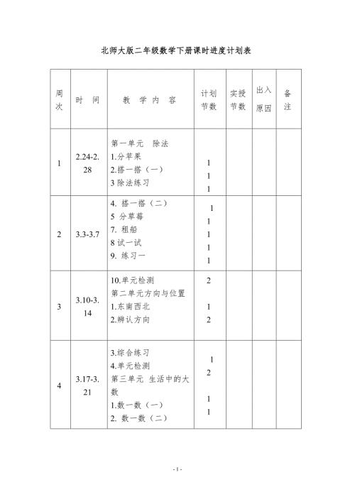 新北师大版二年级下册数学全册教案教学设计.doc