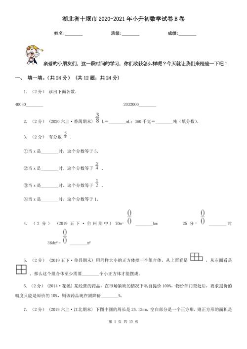 湖北省十堰市20202021年小升初数学试卷B卷.doc