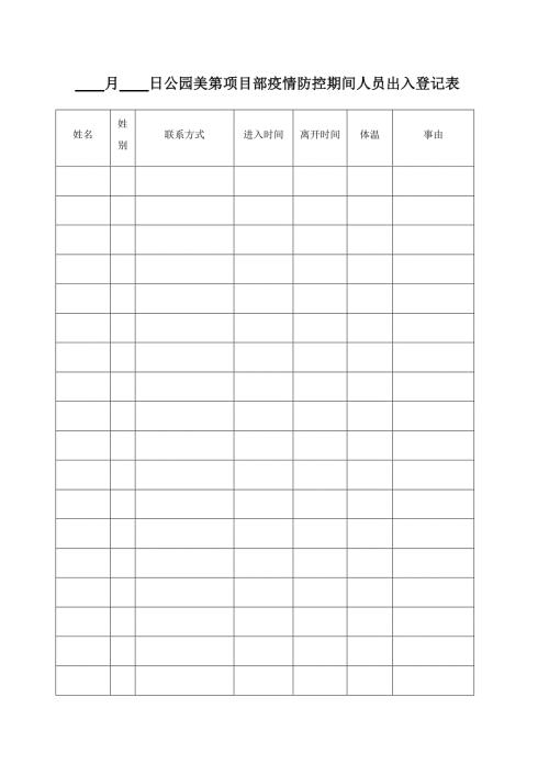 疫情防控期间人员出入登记表.doc