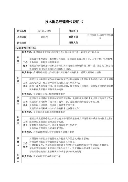 技术副总经理岗位说明书.doc