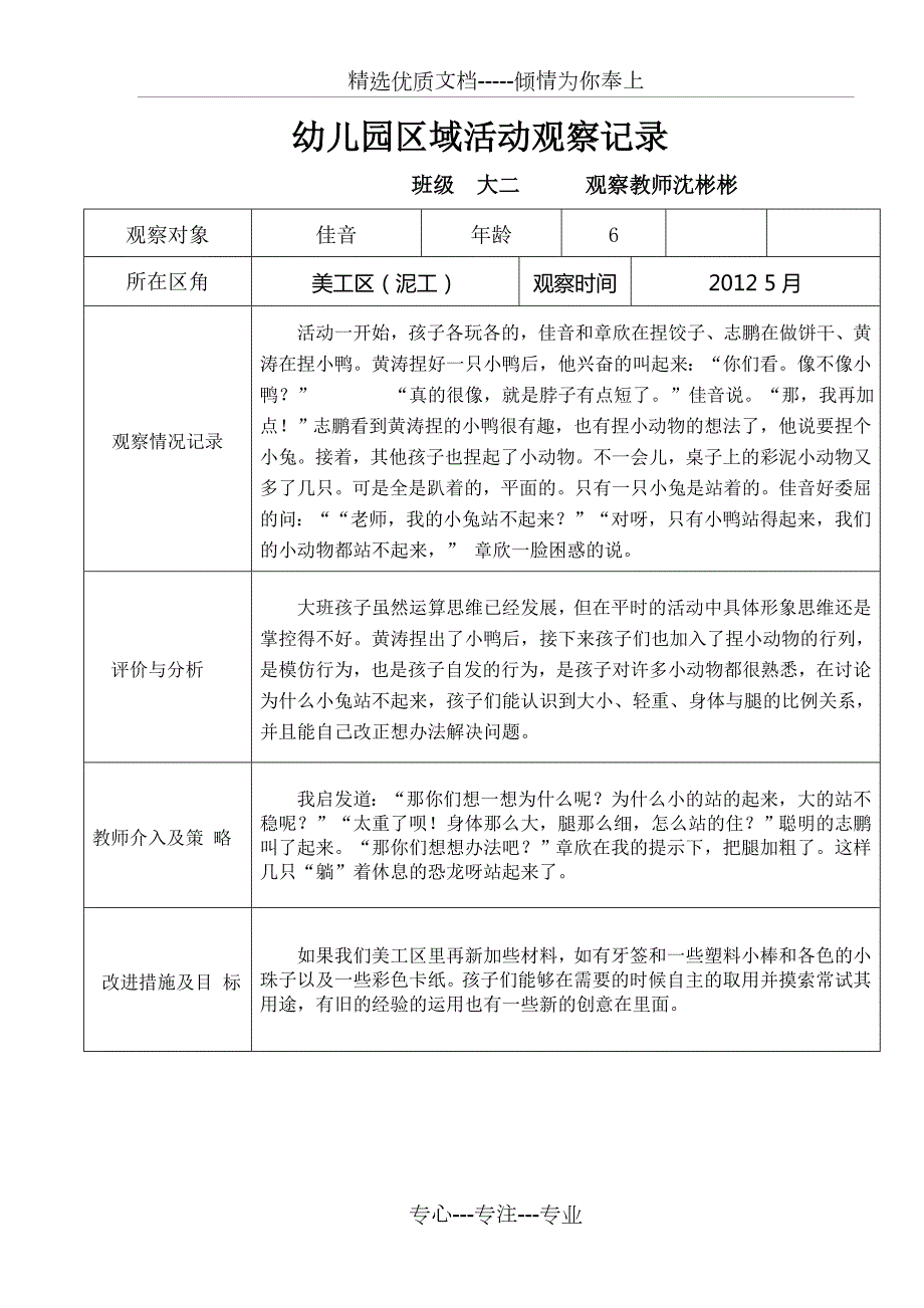 幼儿园大班区域活动观察记录共15页.doc_第2页