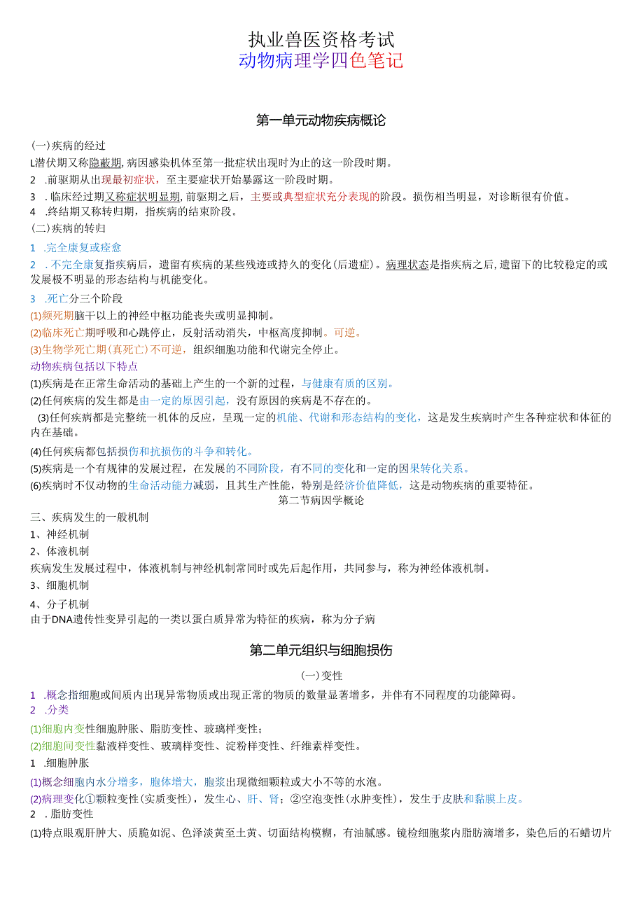 执业兽医资格考试：病理学四色笔记.docx_第1页