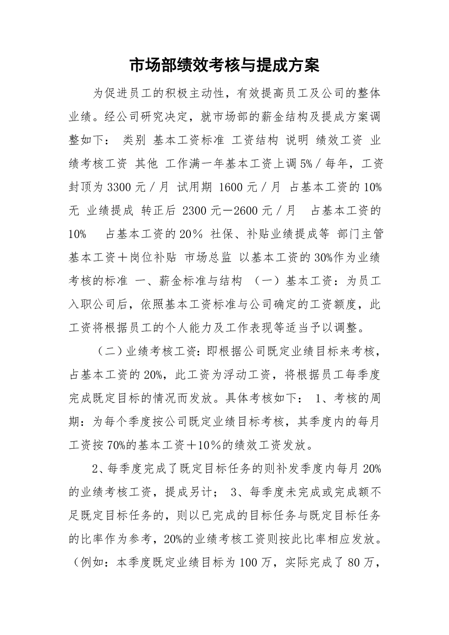 市场部绩效考核与提成方案.doc_第1页