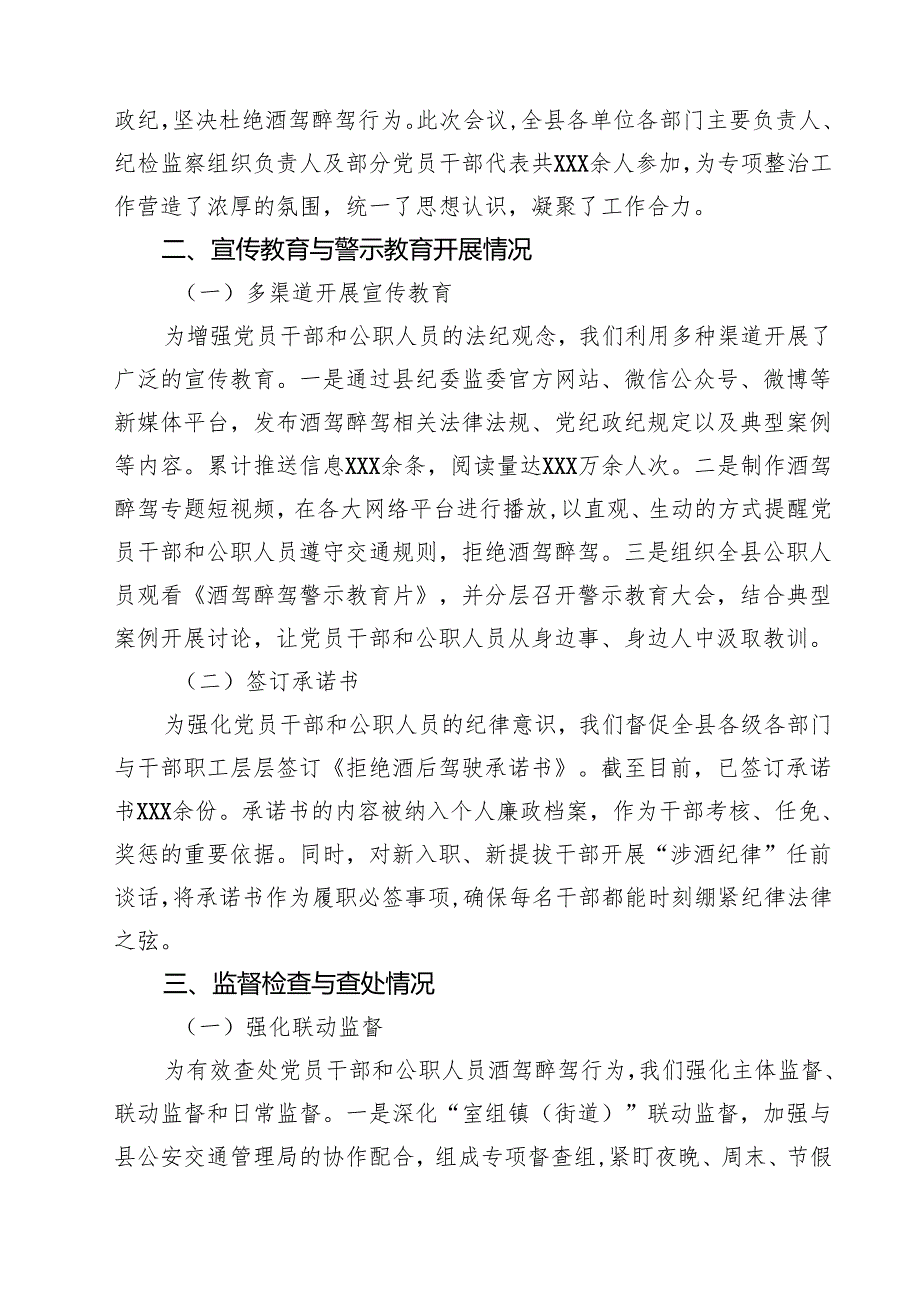 某县纪委监委关于党员干部和公职人员酒驾醉驾问题专项整治工作开展情况汇报（共6篇）.docx_第2页