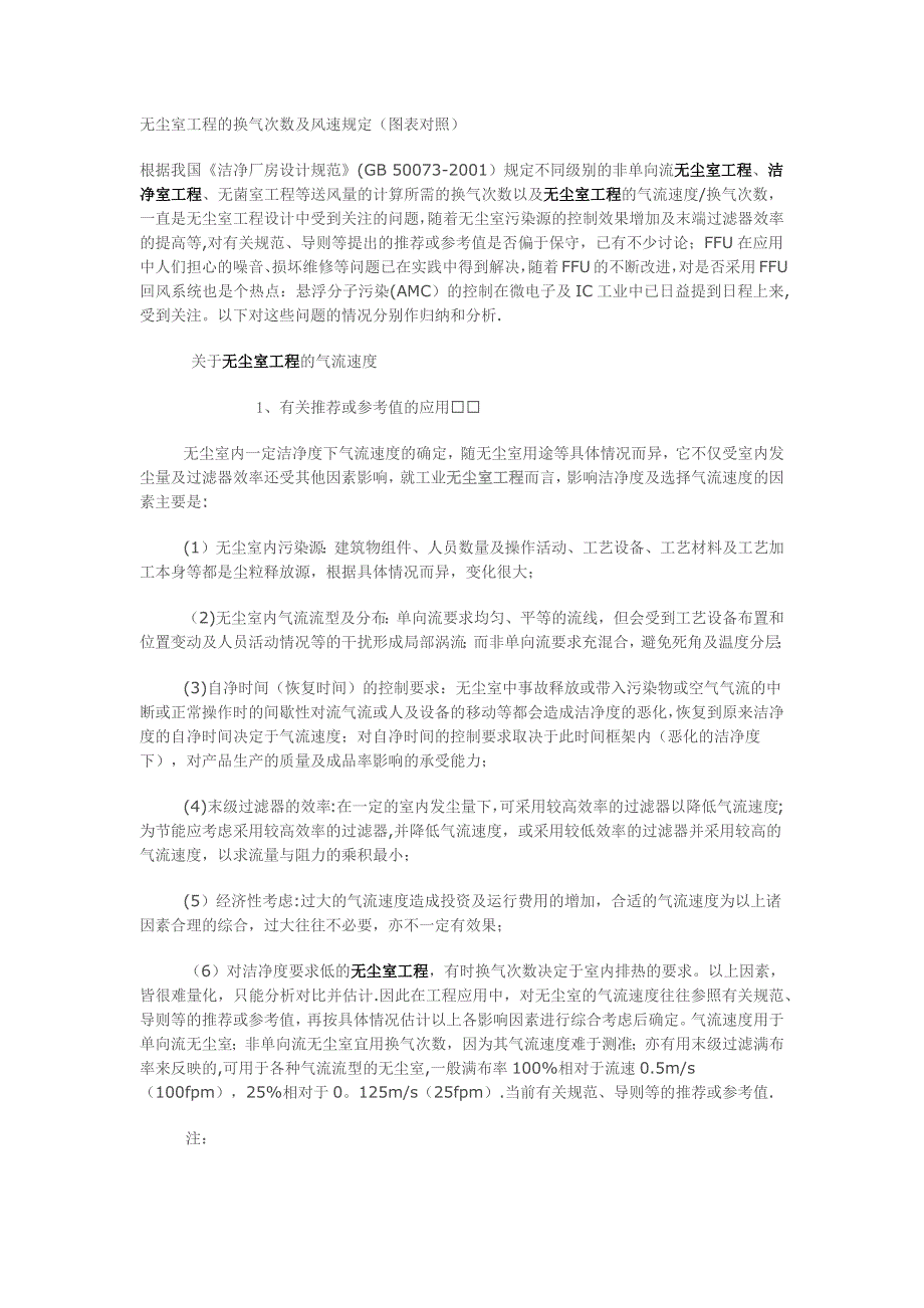 无尘室工程的换气次数及风速规定图表对照.doc_第1页