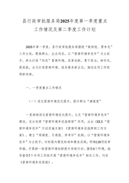县行政审批服务局2025第一季度重点工作情况及第二季度工作计划(1).docx