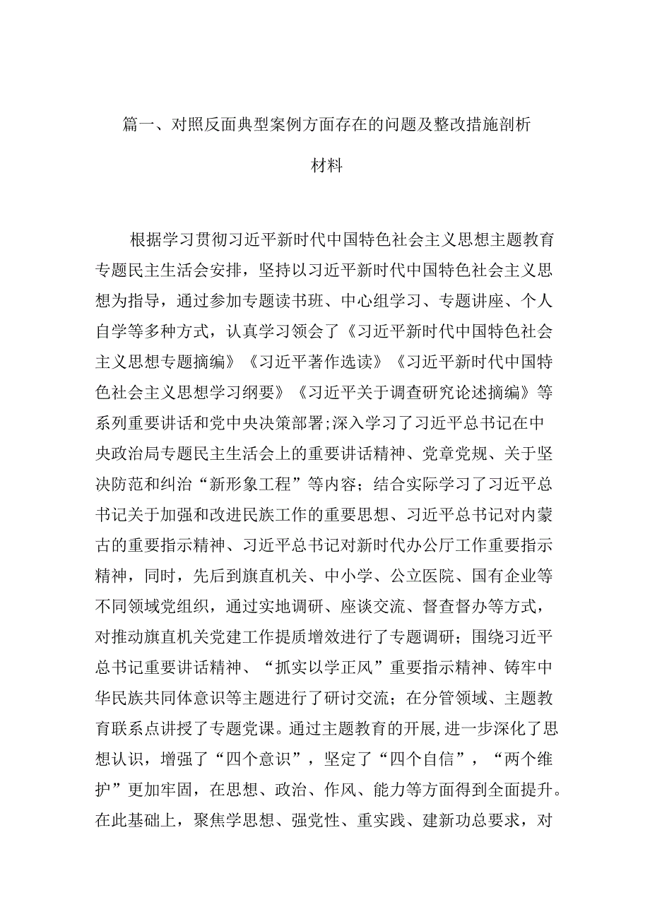 对照反面典型案例方面存在的问题及整改措施剖析材料（共15篇选择）.docx_第2页