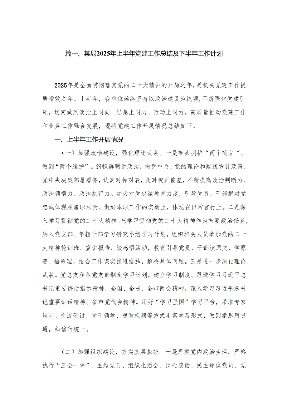 某局2025年上半年党建工作总结及下半年工作计划（共20篇）.docx_第2页