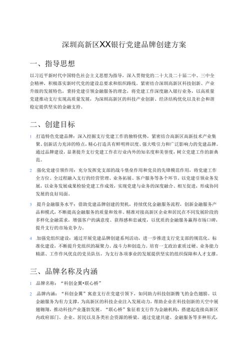 银行支行党建品牌创建方案.docx