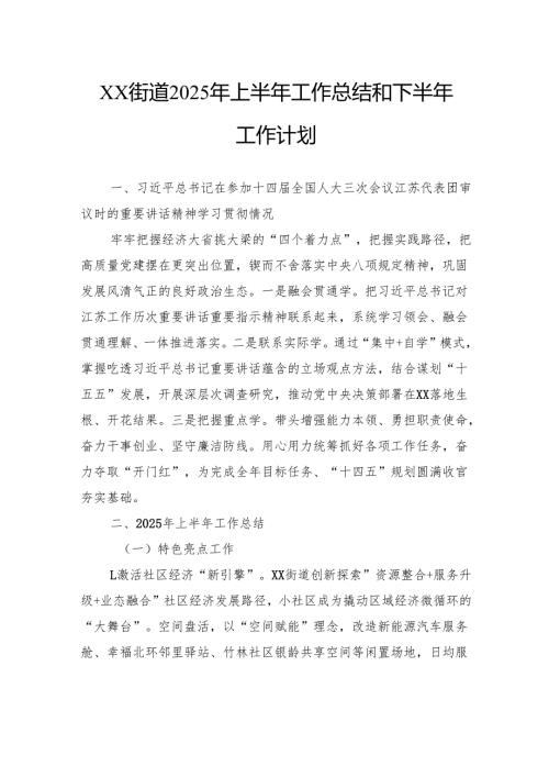街道2025年上半年工作总结和下半年工作计划.docx