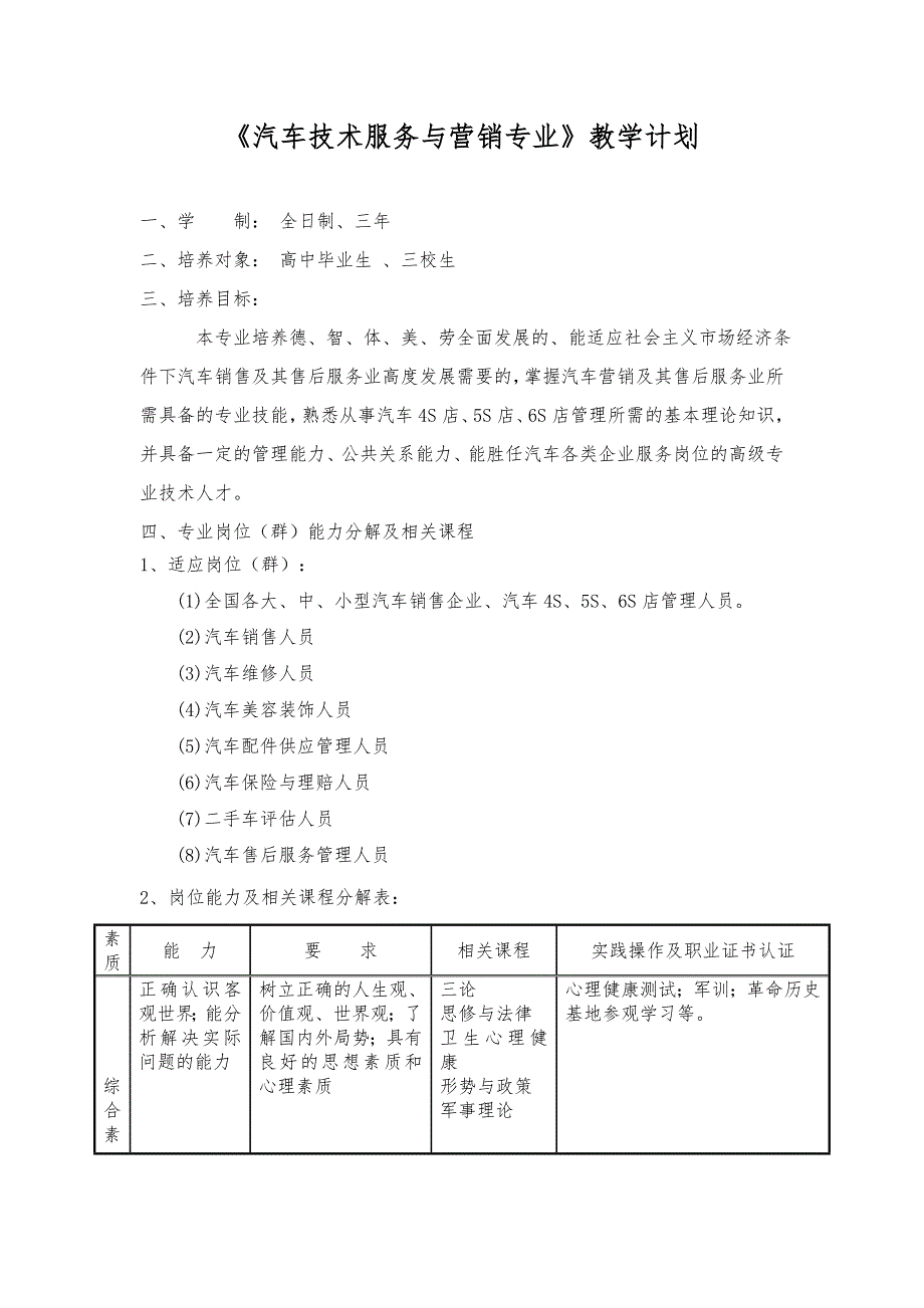 汽车营销教学计划.doc_第1页