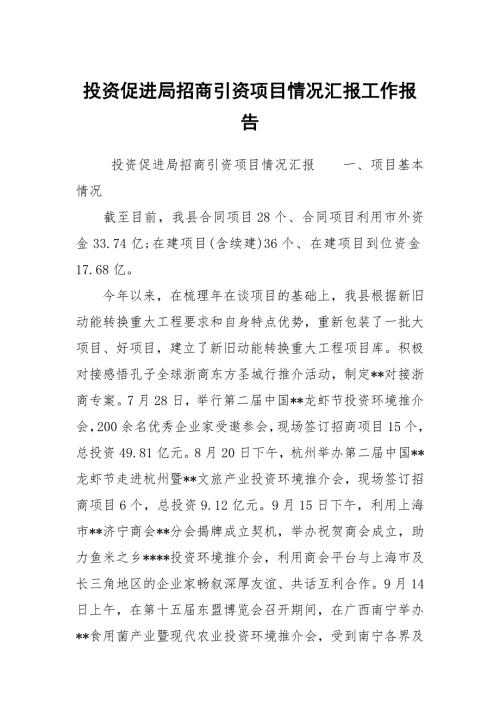 投资促进局招商引资项目情况汇报工作报告.docx