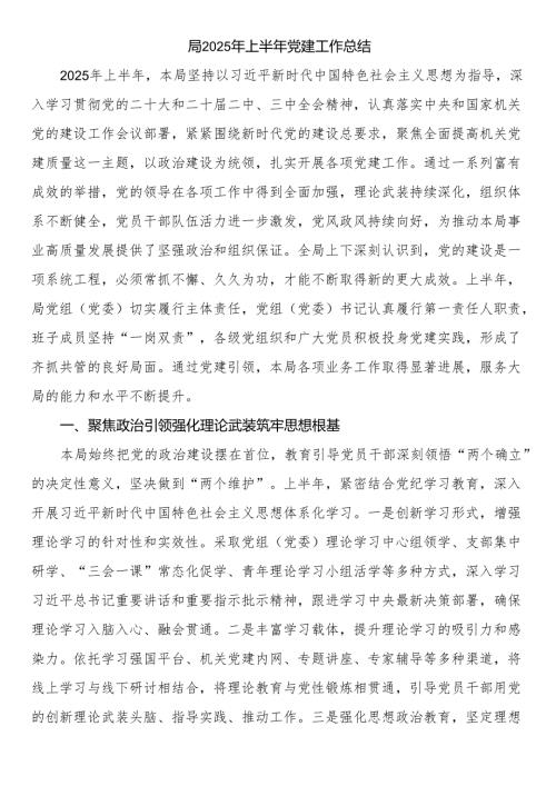 局2025年上半年党建工作总结.docx
